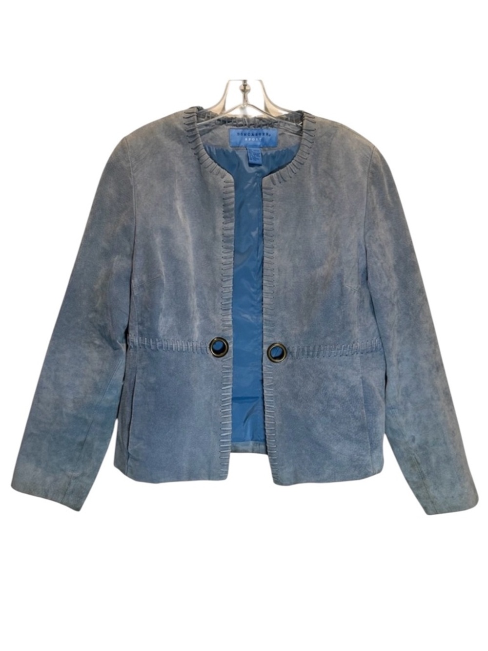 Doncaster Light Blue Suede Jacket w/ Decorative Edge Stitching, Grommets - Large